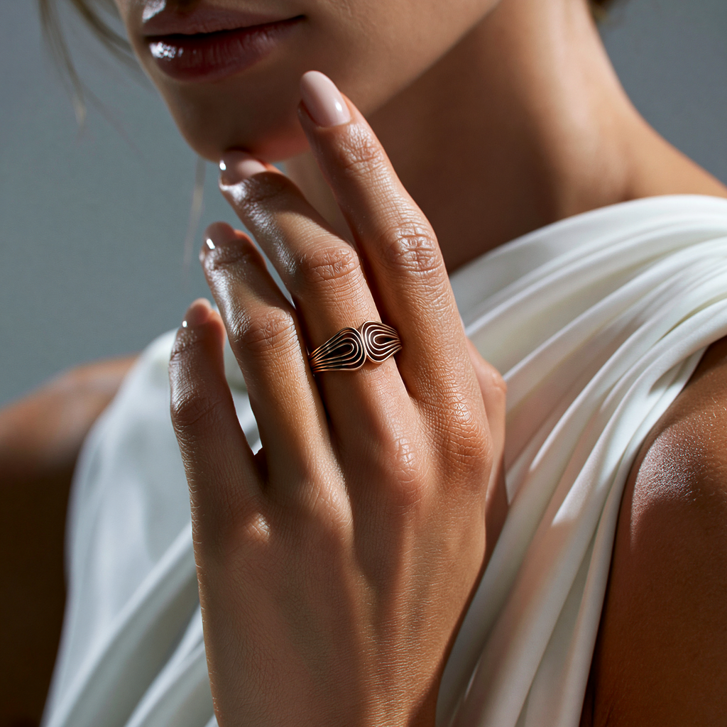 Layrium jewelry Spline Ring on woman model