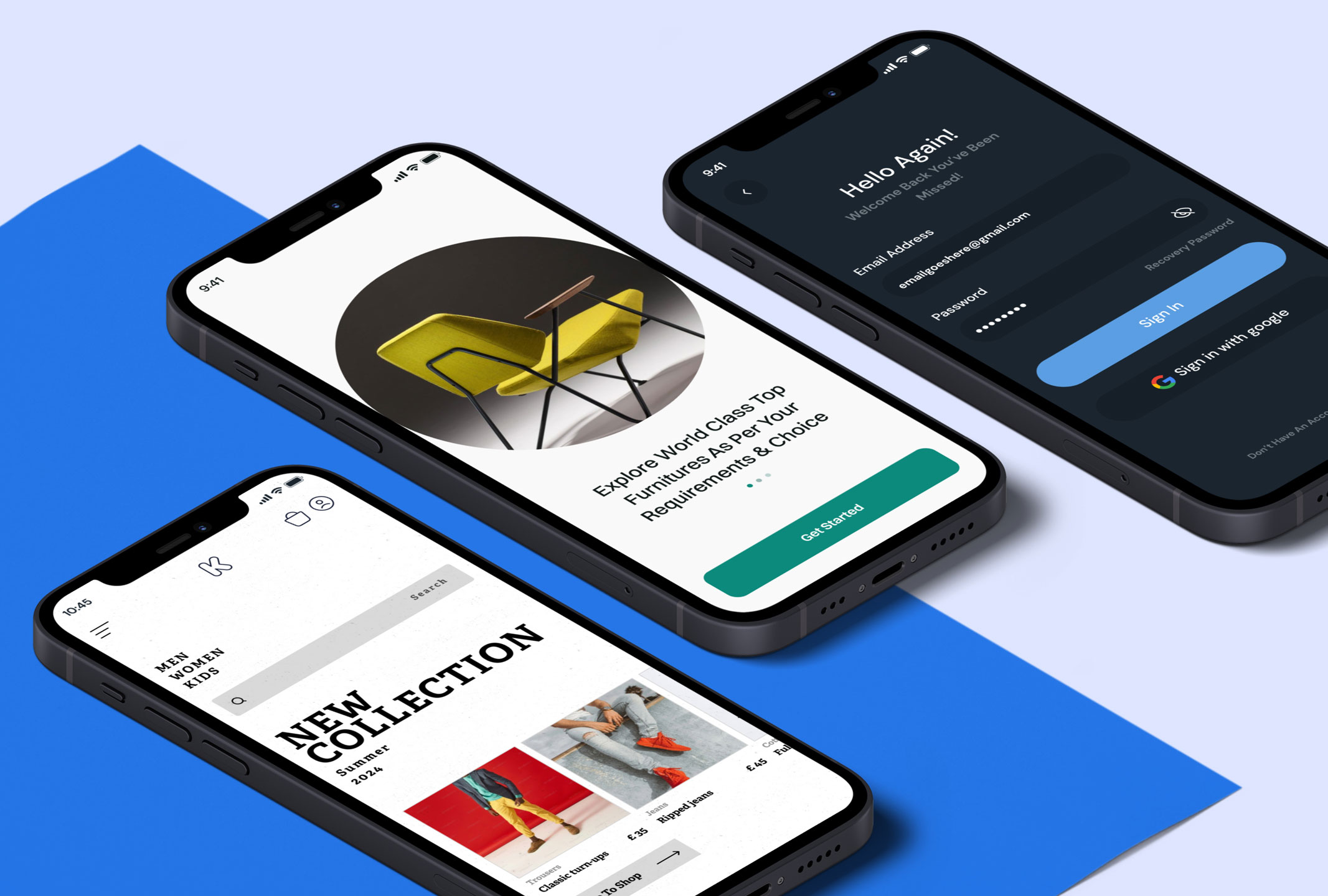 Mobile app design concept displayed on a smartphone