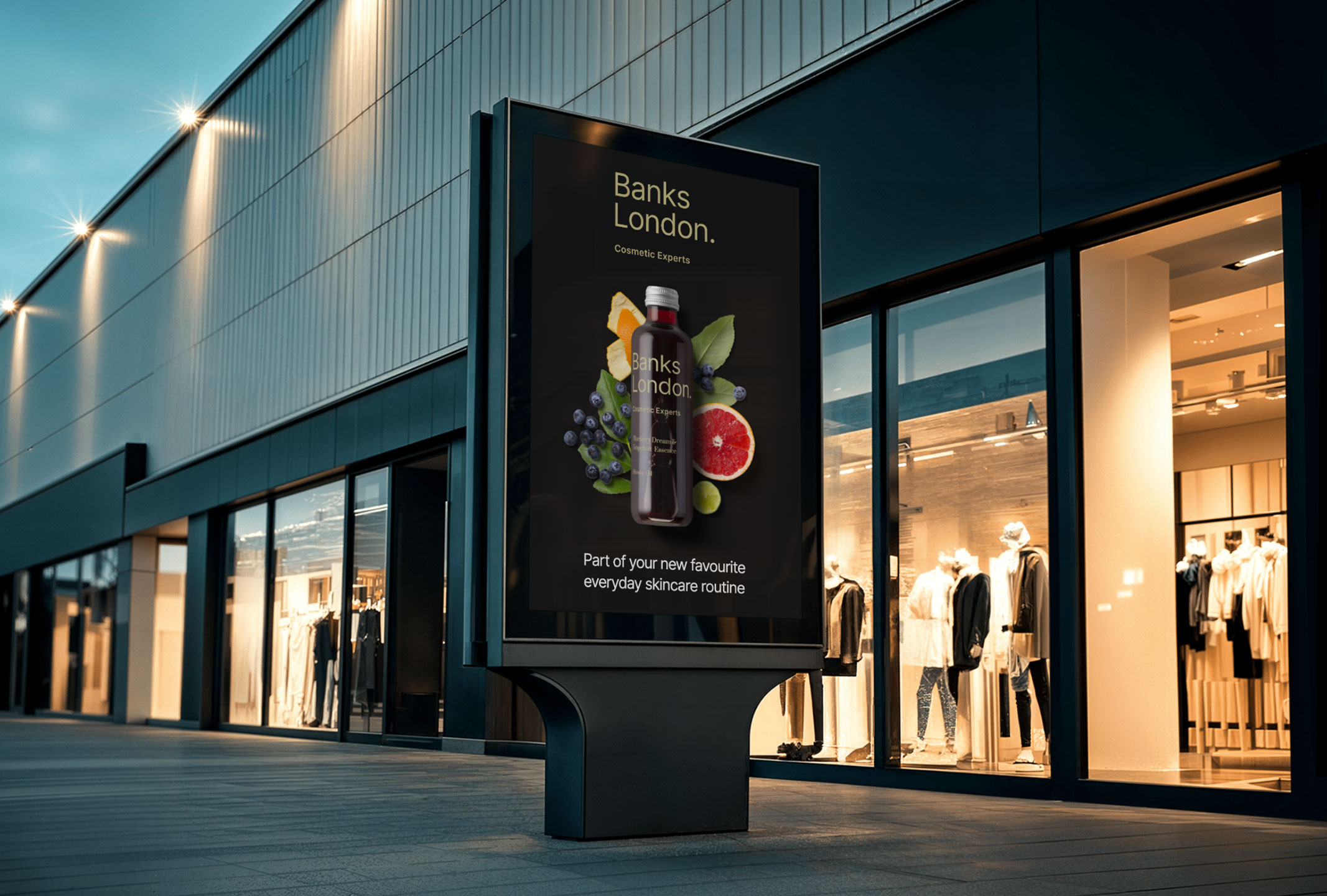 Brand campaign on an advertising screen in a shopping mall