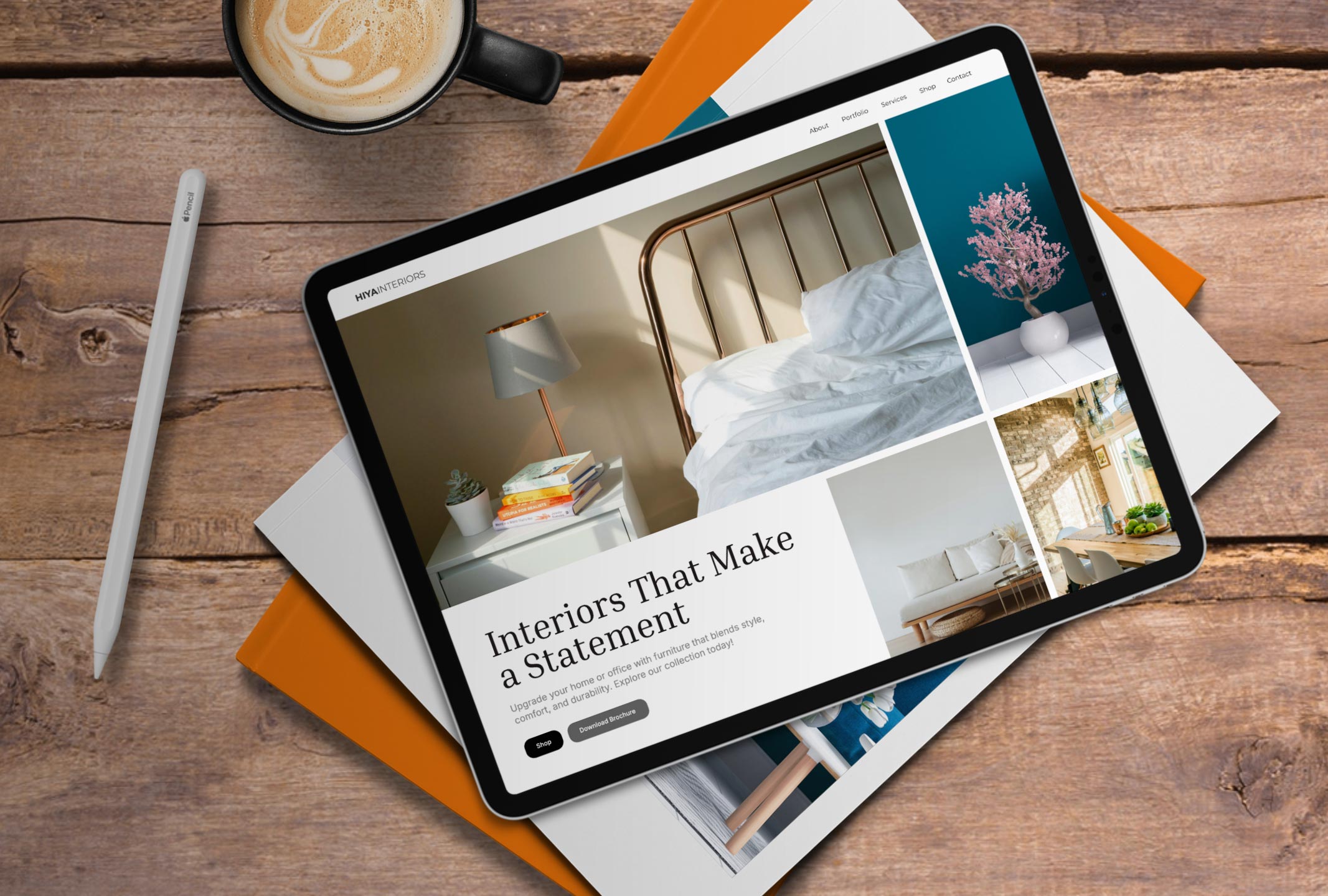 Interior design website concept mockup