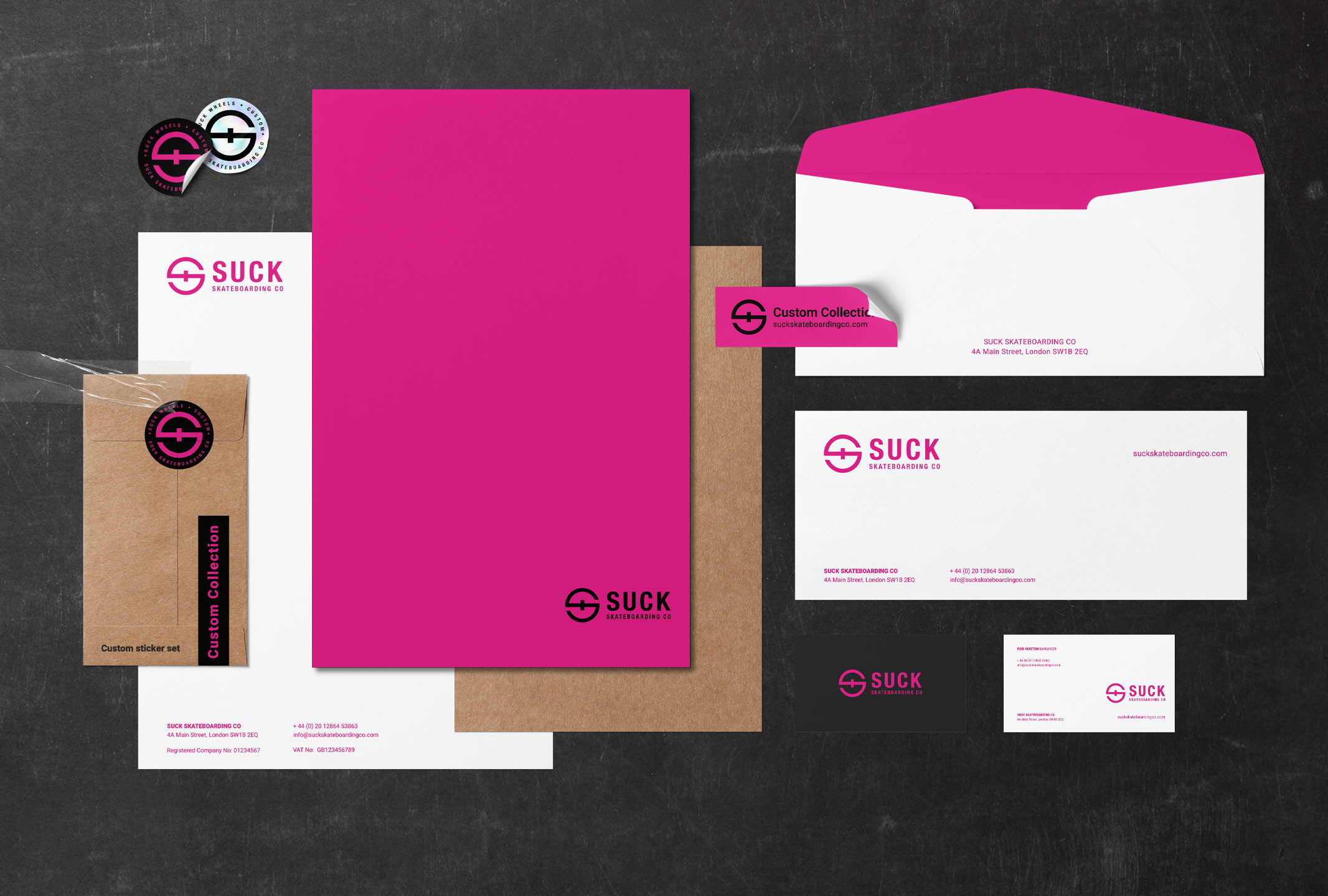 SUCK Skateboarding Co branded stationery concept