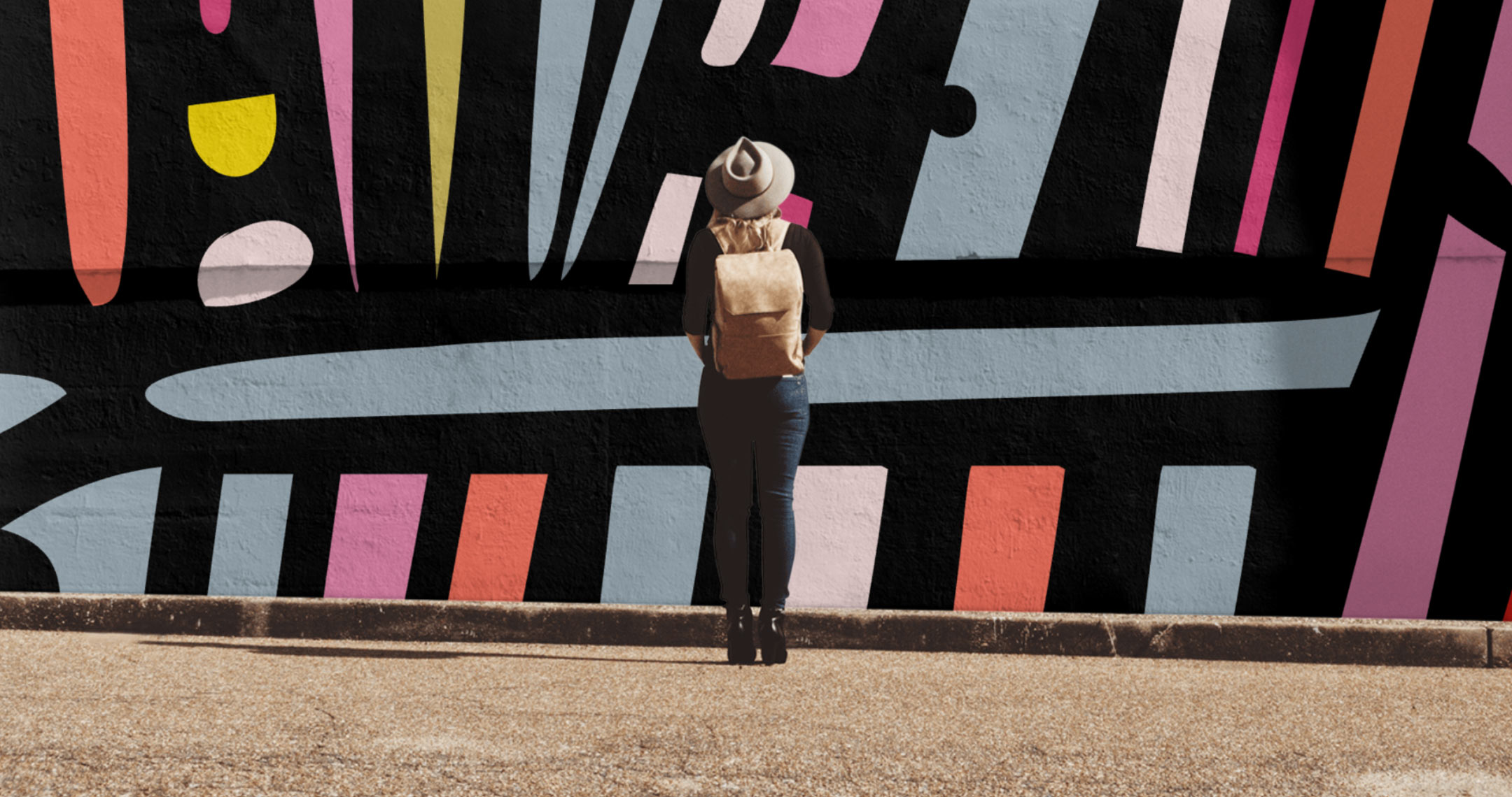 Brand illustration on an outdoor wall mockup