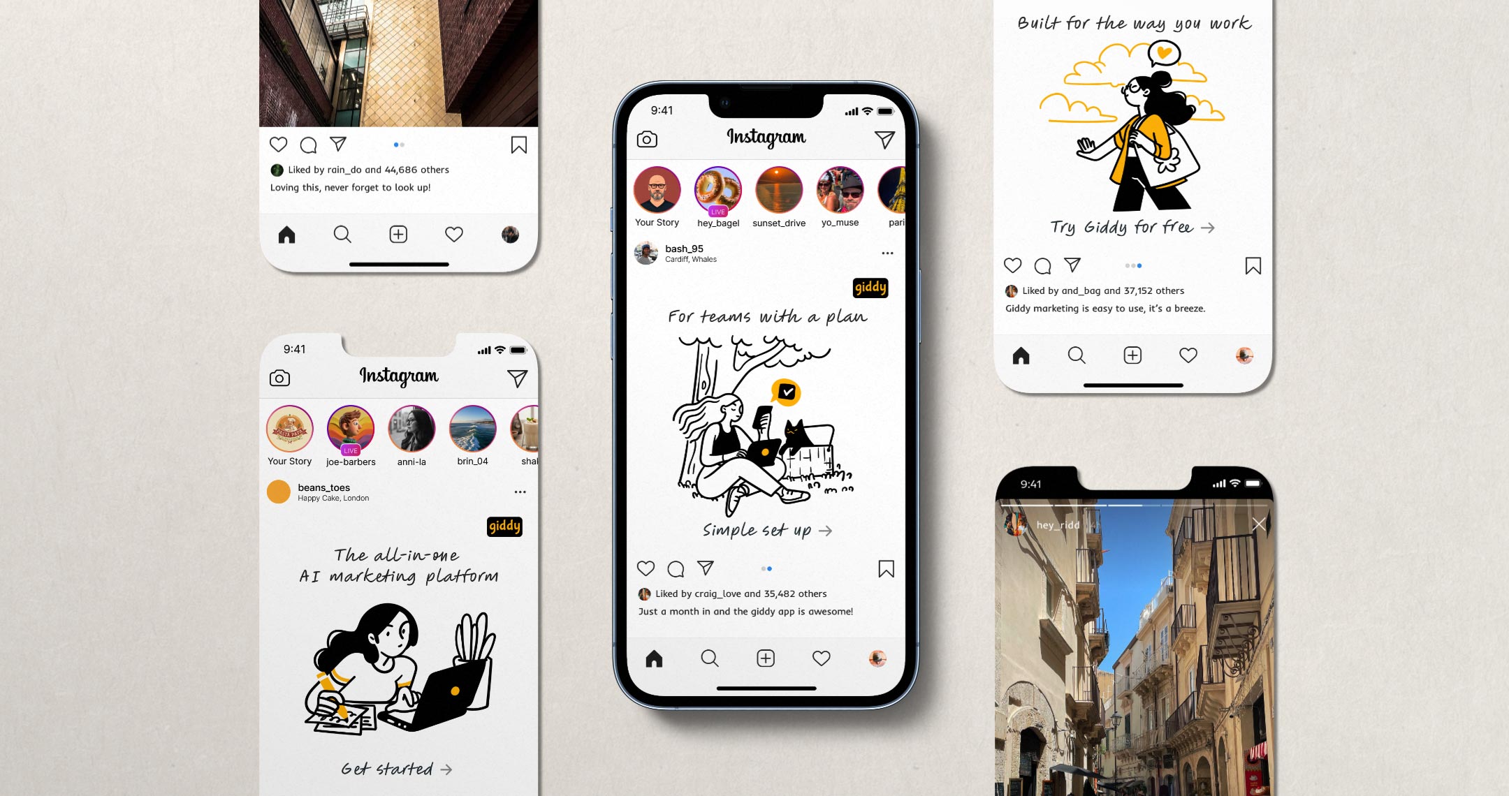 Branded social media screens mockup