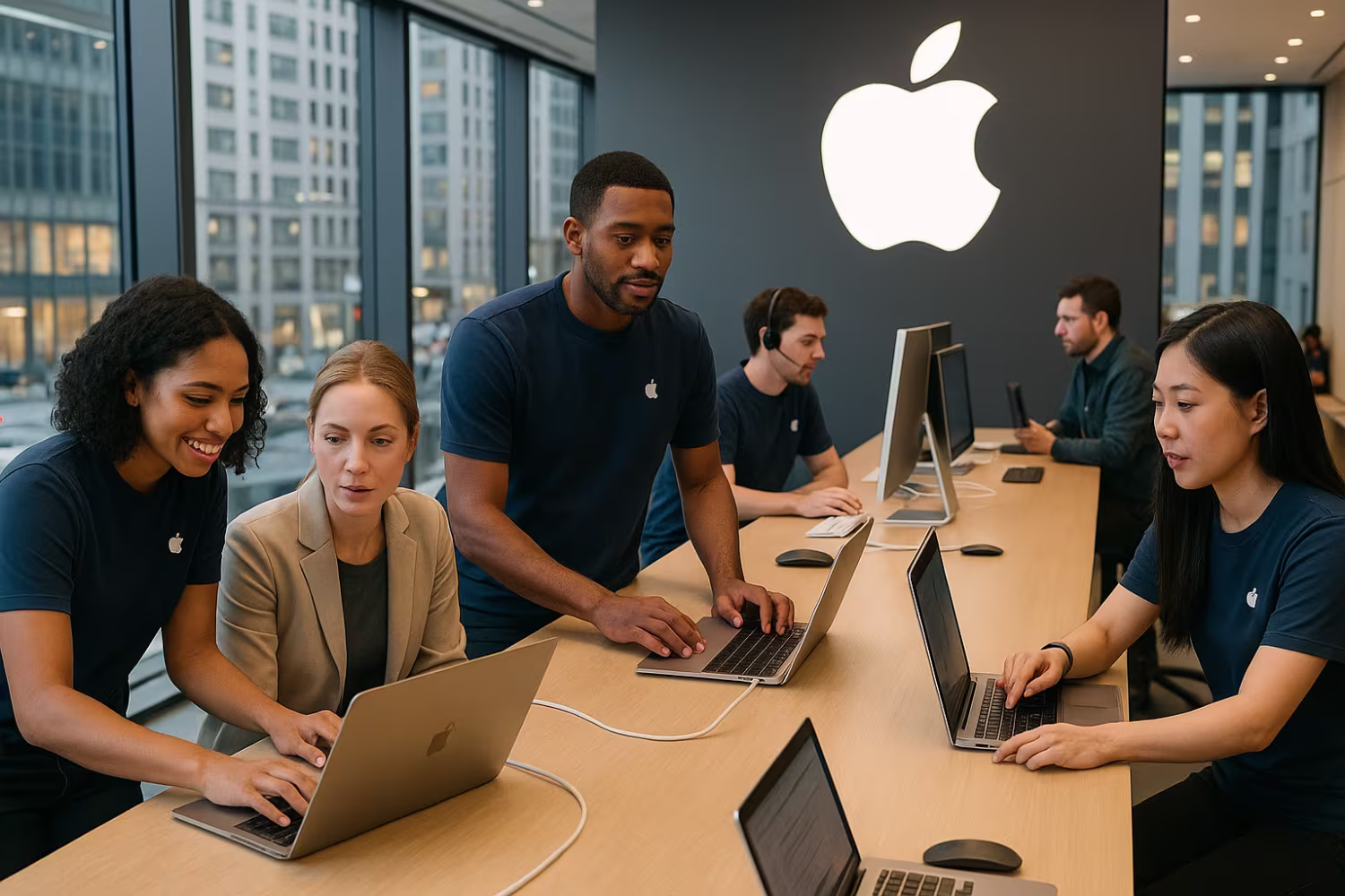 Diverse Apple IT support team working