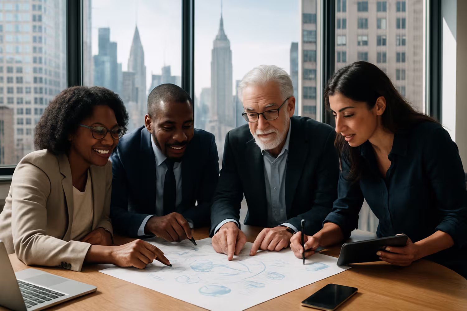 Diverse team discussing business continuity management