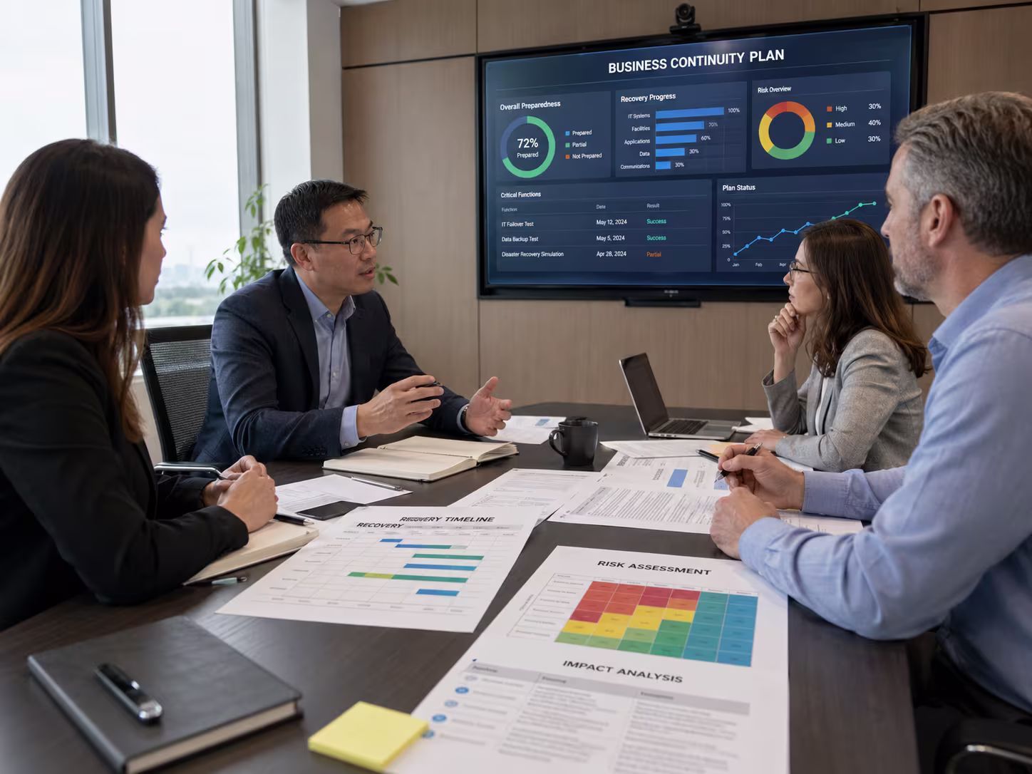 Professionals discussing business continuity plan