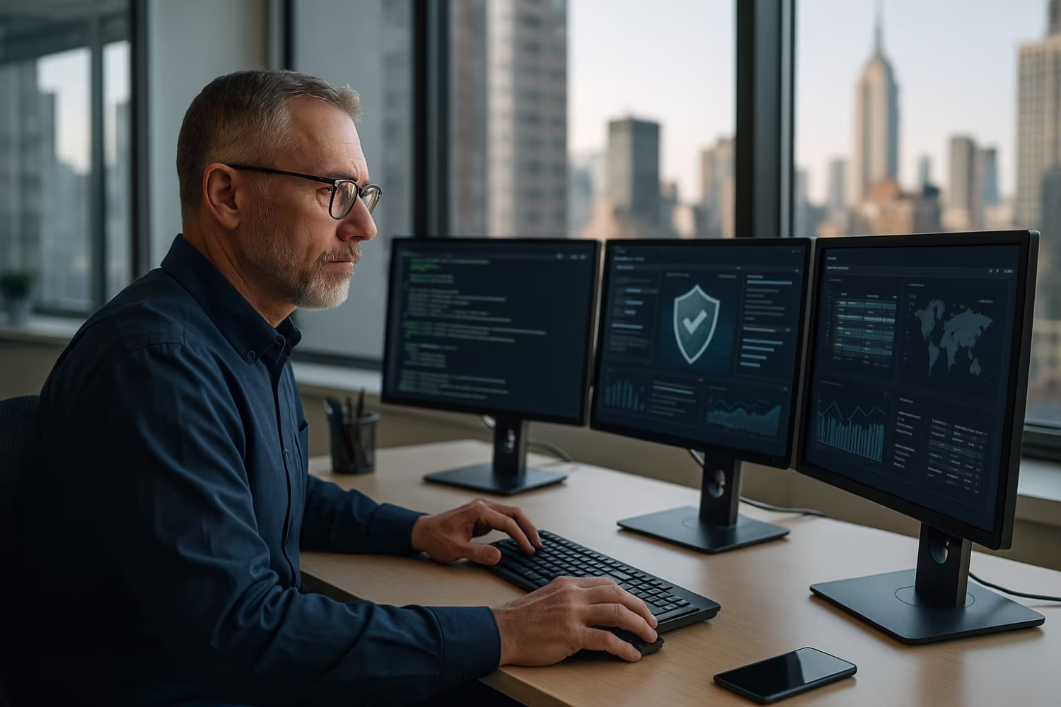 IT specialist analyzing managed threat detection