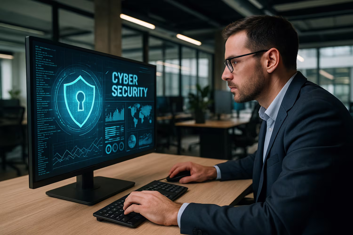 Cybersecurity expert analyzing managed threat detection.