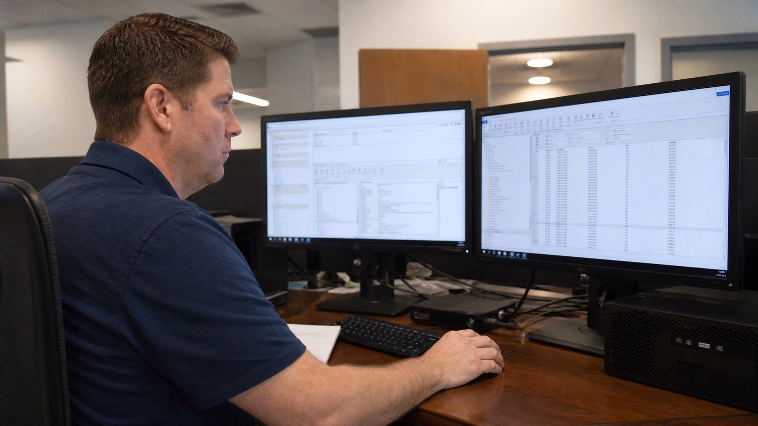 IT professional working at a desk on tasks related to Business Data