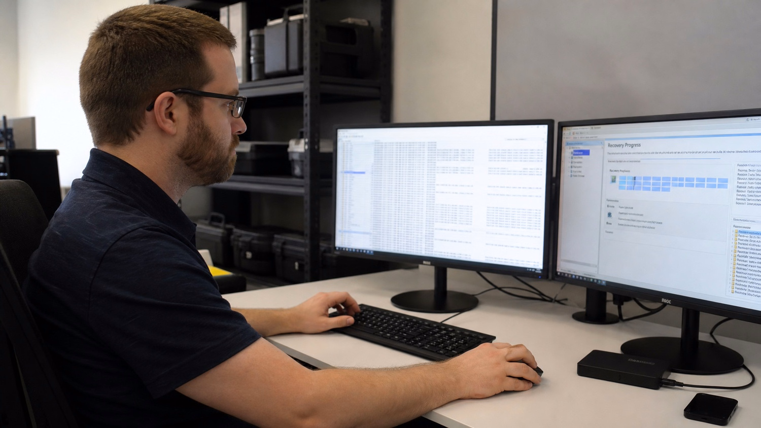 IT professional working at a desk on tasks related to Business Data