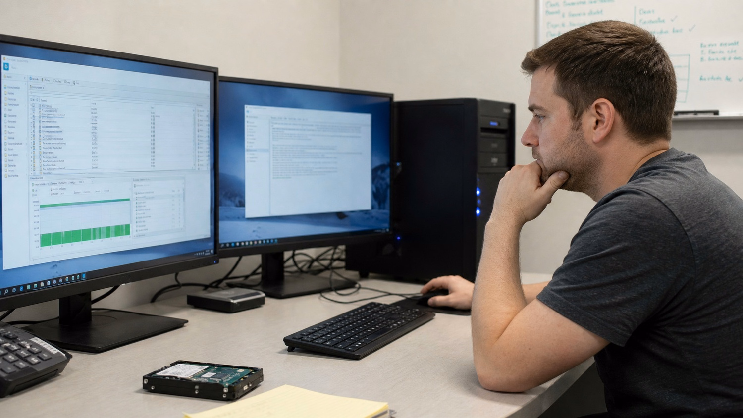 IT professional working at a desk on tasks related to Business Data