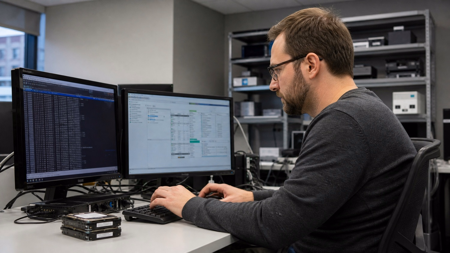 IT professional working at a desk on tasks related to Business Data
