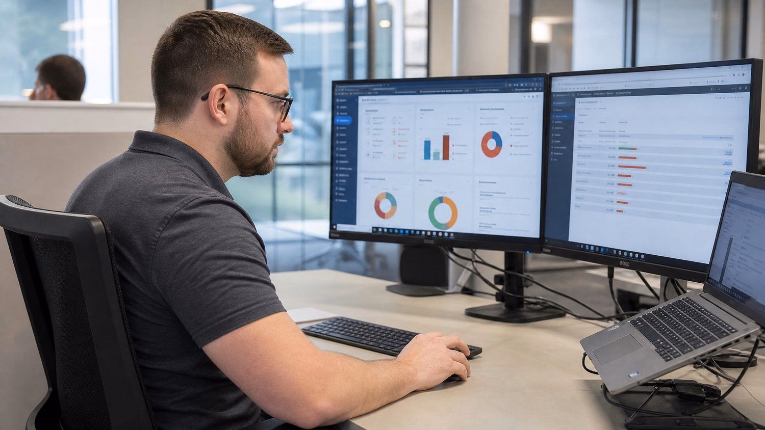 IT professional working at a desk on tasks related to Cyber Risk