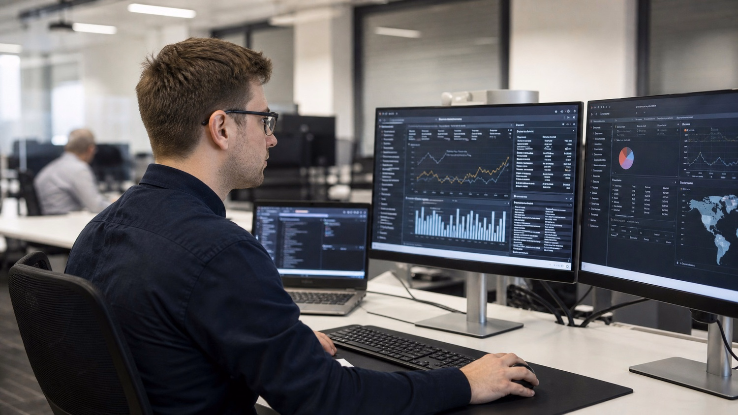 IT professional working at a desk on tasks related to Cyber Risk