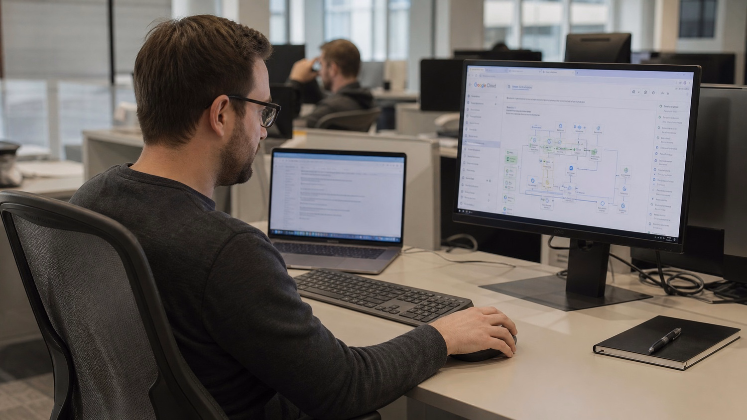 IT professional working at a desk on tasks related to Expert Google Cloud