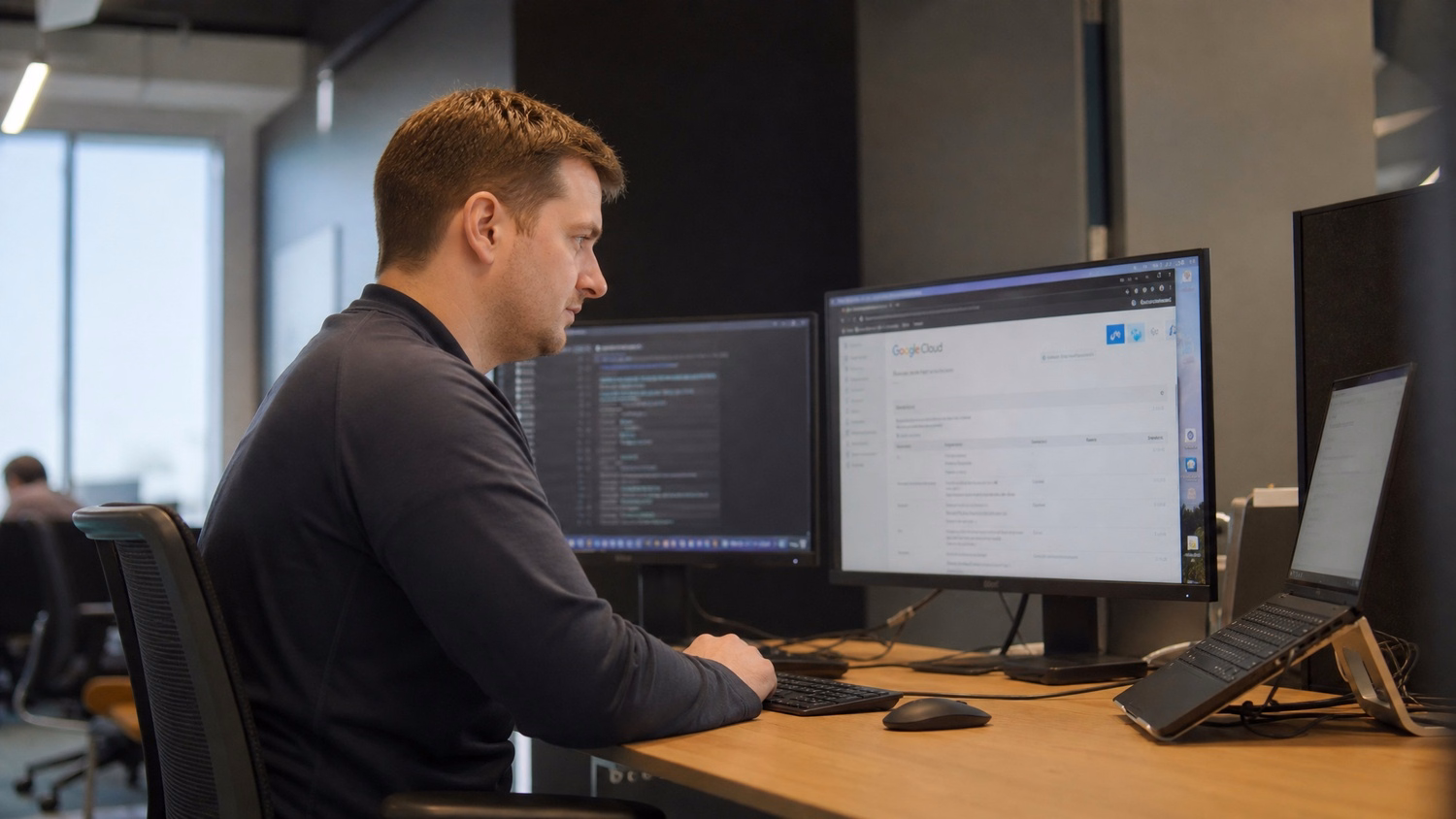 IT professional working at a desk on tasks related to Expert Google Cloud