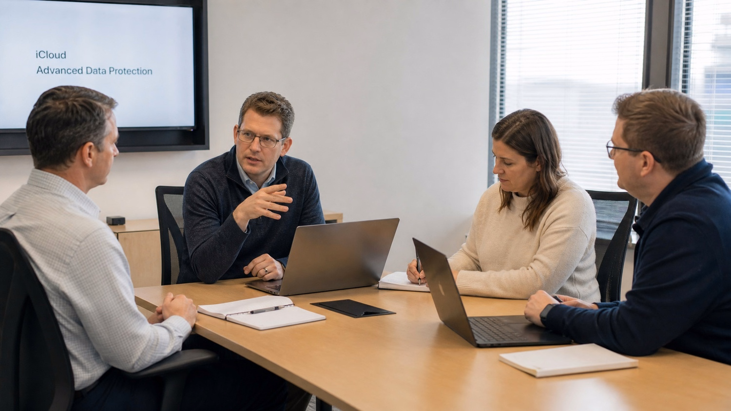 MEETING TABLE An IT professional  two to four people seated around a meeting