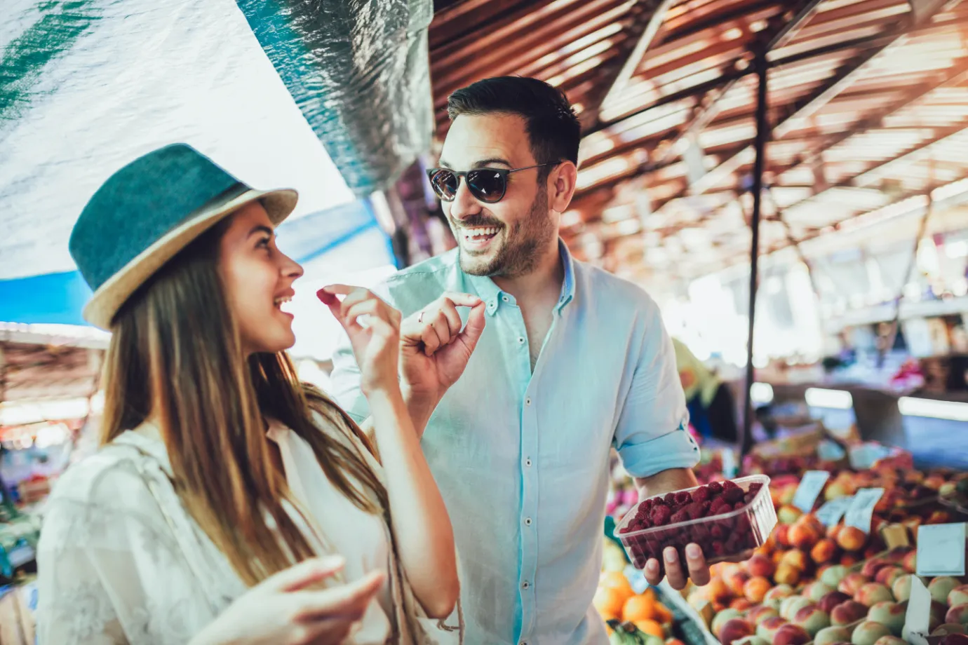 couple at market stock image