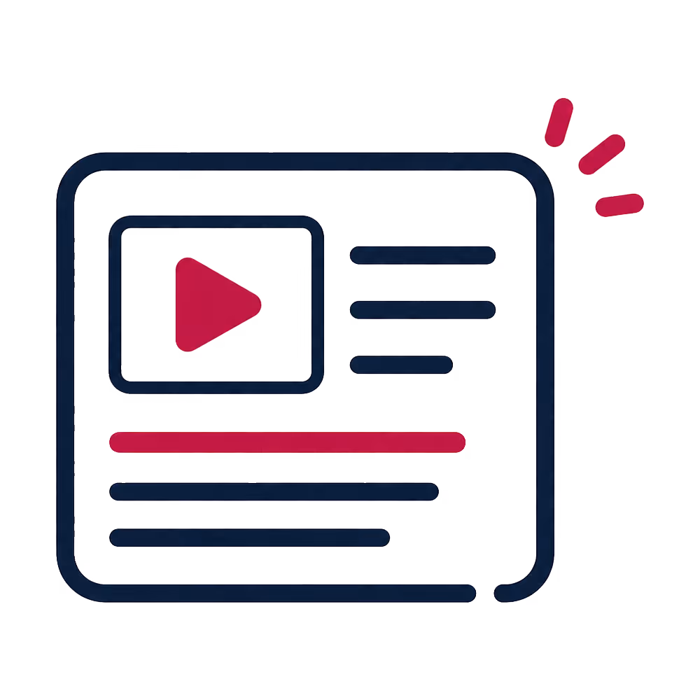 Symbol für digitalen Inhalt mit abgespieltem Video und begleitenden Textzeilen.