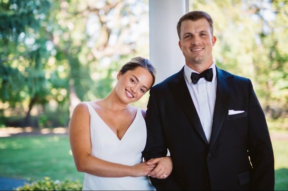 elegant bride with botox on her wedding day with groom