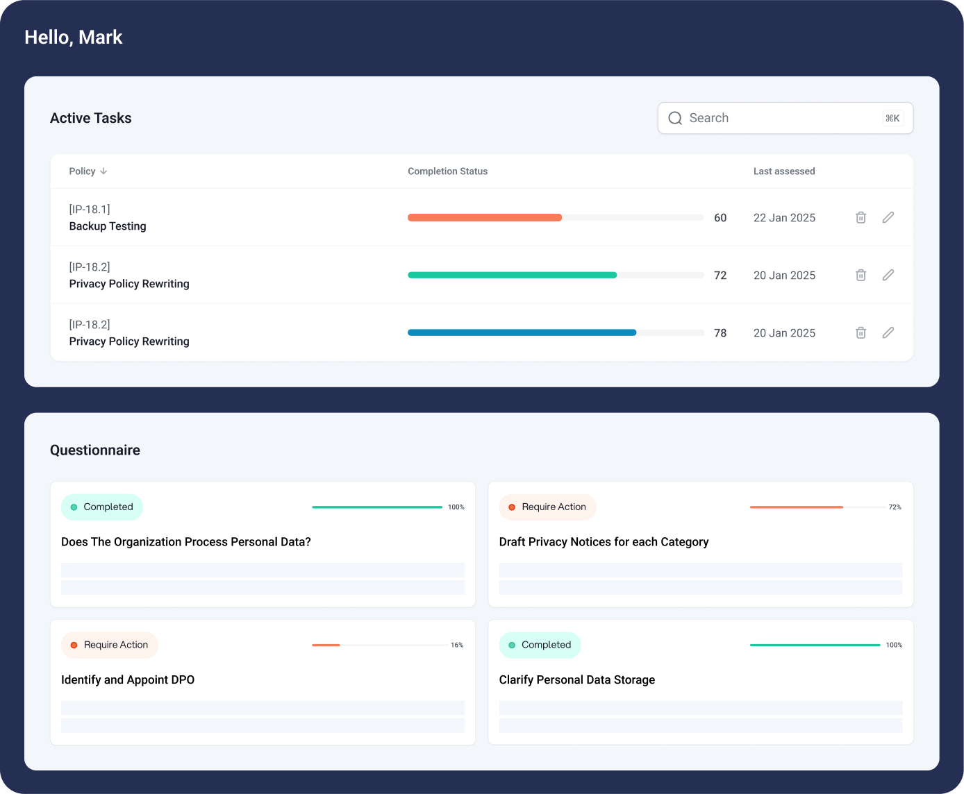 Screenshot of the platform