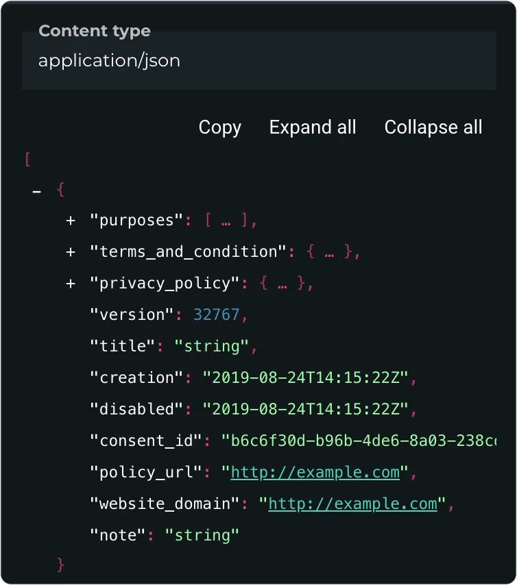 Screenshot showing code prompts to collect and track consents of a digital health app