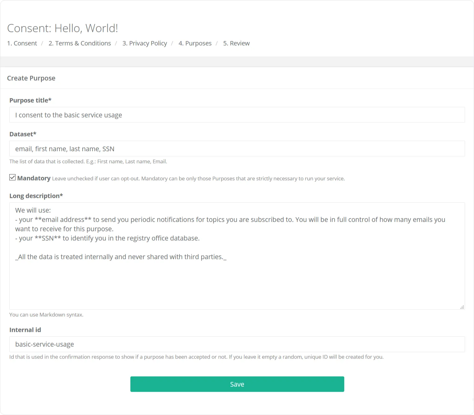 Screenshot from a backend showing code and tracking consent from a digital health app