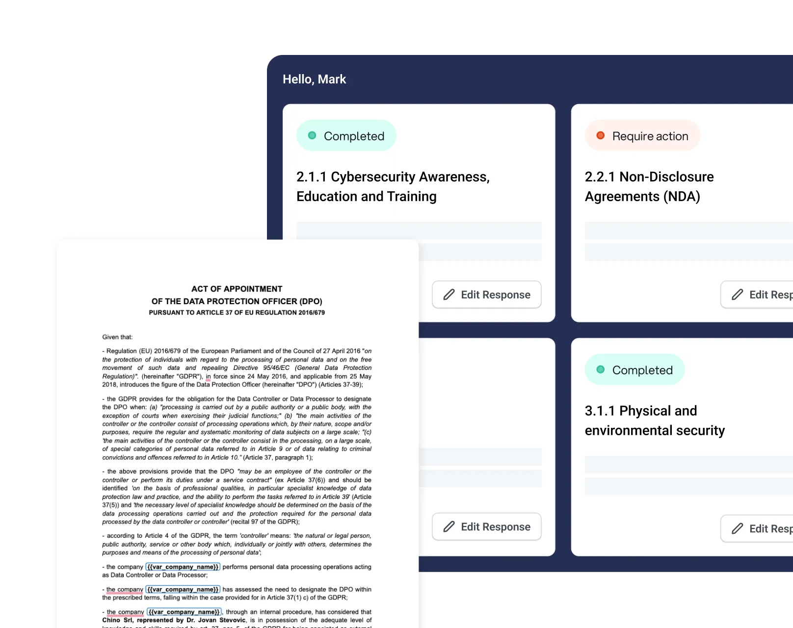 Examples of ChecksMATE with the Act of appointment of the DPO