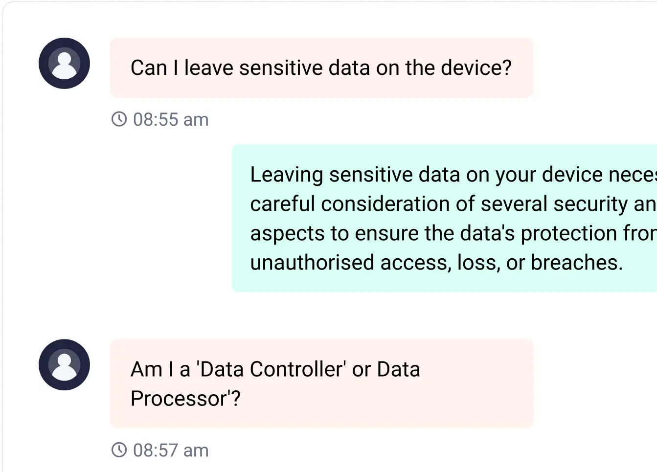 Icon representing AI-supported chat for questions around data protection.