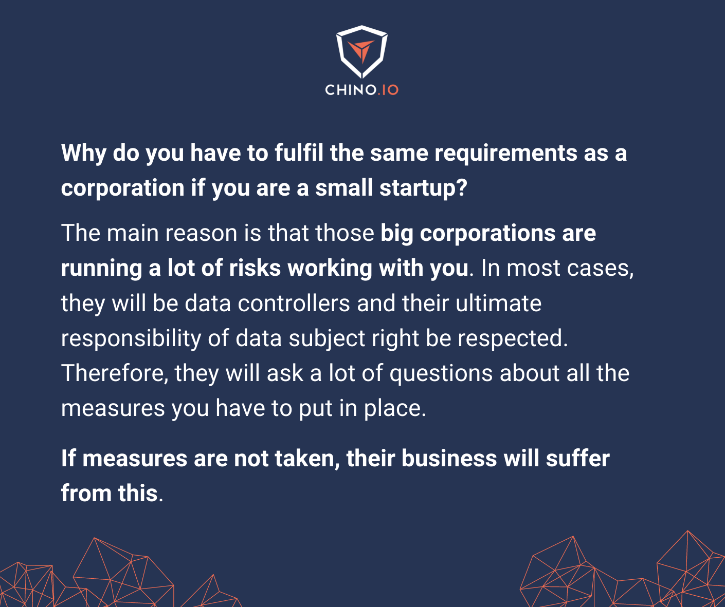 Blue box with Chino.io logo that asks "Why do you have to fulfill the same GDPR requirements of a big corp?"