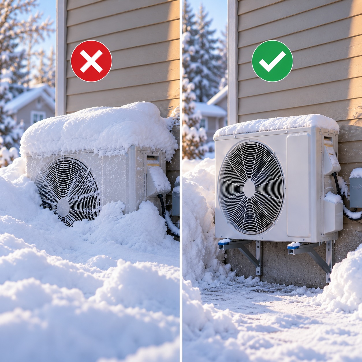 Déneigement autour d'une thermopompe extérieure
