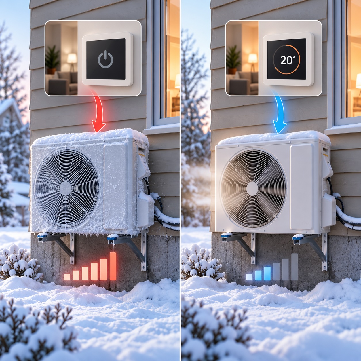 Thermostat contrôlant une thermopompe pendant l'hiver