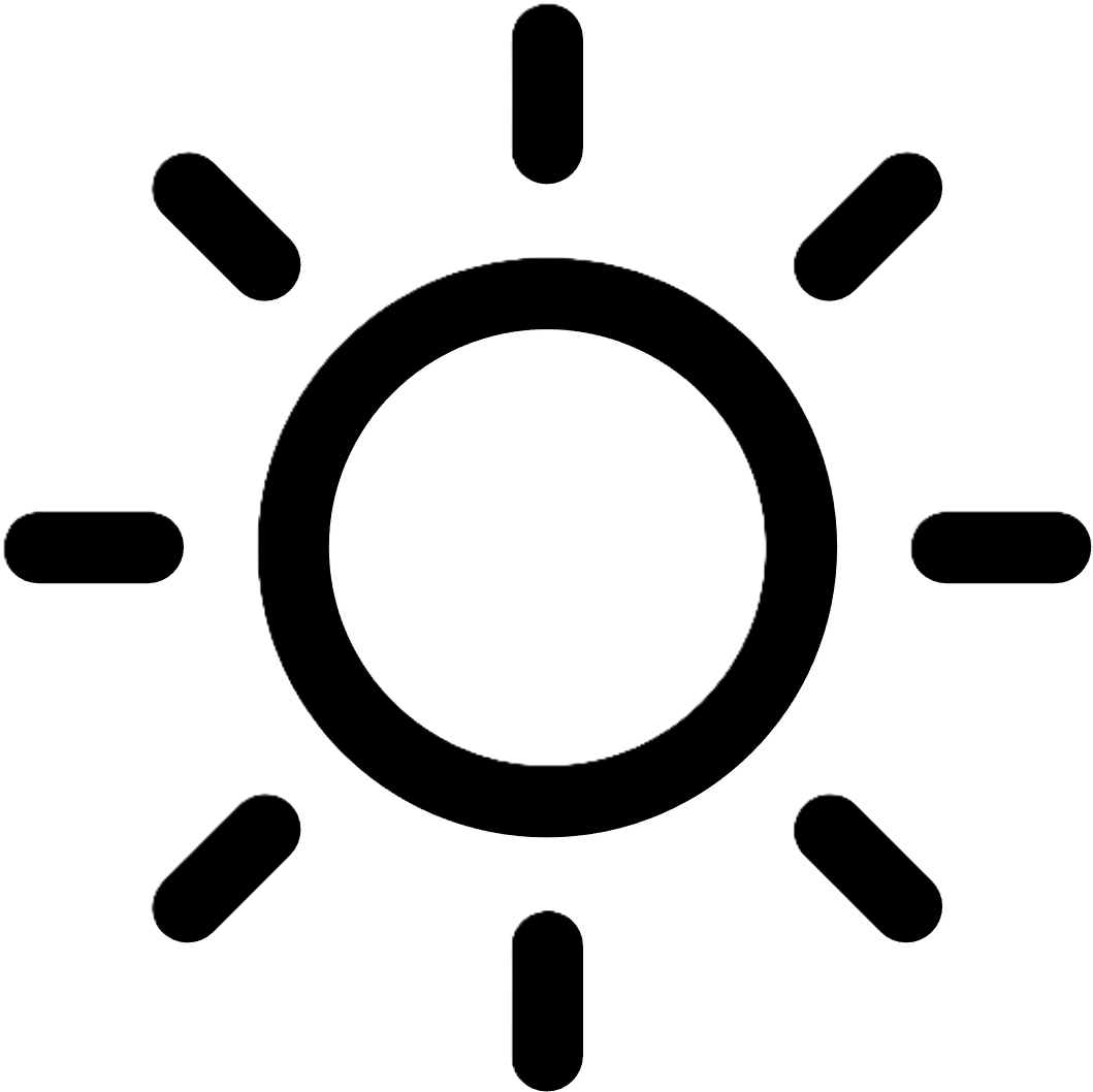Bright sun icon with rays extending outward surrounding a circle.