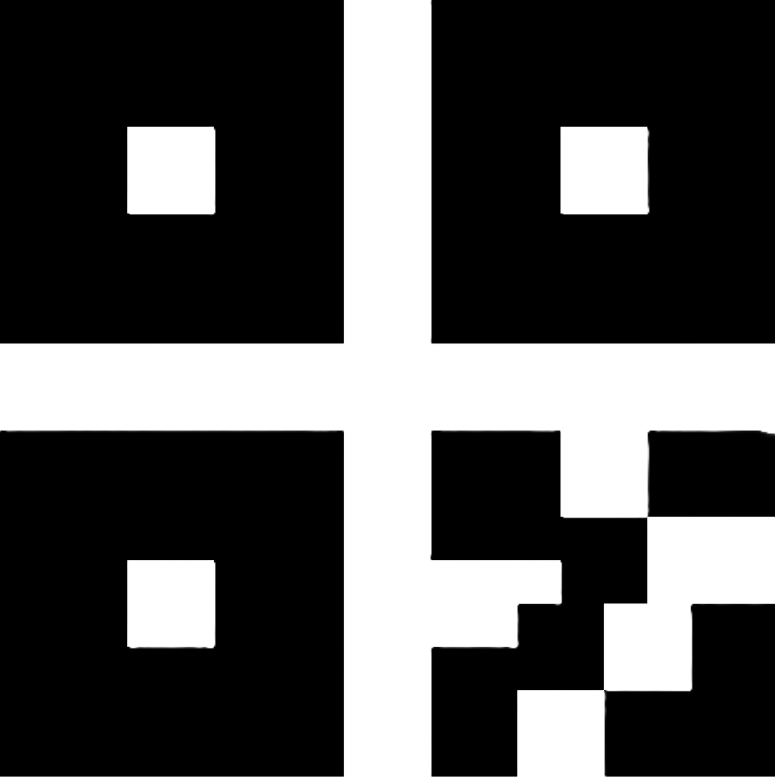 Four black and white QR codes on a white background.