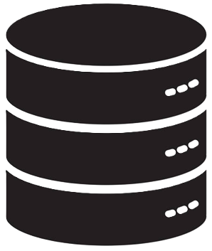 Icon of a black three-layer cylindrical database stack with small horizontal indicator lights on each layer.