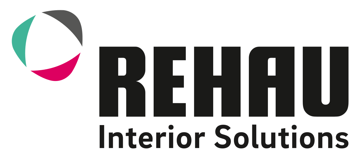 REHAU Interior Solutions logo with a colorful abstract triangular shape to the left.