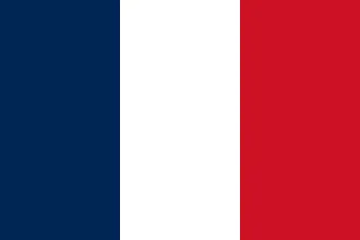 Flag of France with vertical stripes of blue, white, and red.