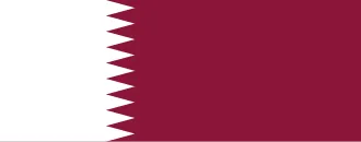 Flag of Qatar with a white serrated band of nine points on the hoist side and a maroon field on the fly side.