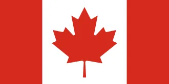 Flag of Canada with a red maple leaf centered on a white square and red bars on each side.