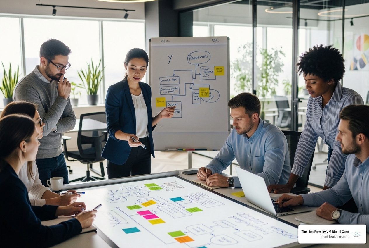 The Idea Farm’s team collaborating on a campaign strategy at a whiteboard - Houston email marketing services