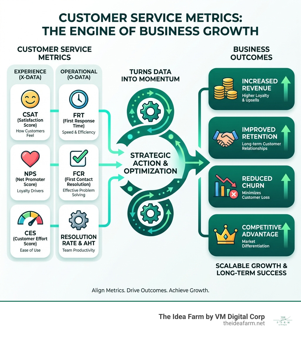 infographic showing the connection between customer service metrics and business outcomes - how to measure success in customer service infographic 