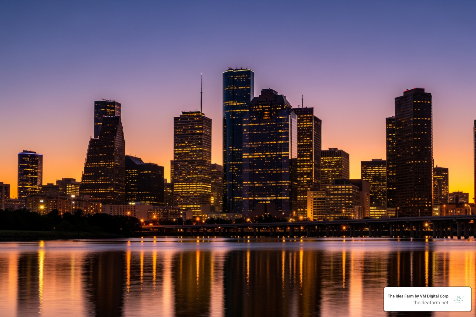 Houston skyline at dusk symbolizing business opportunity and competition - Houston marketing consultant
