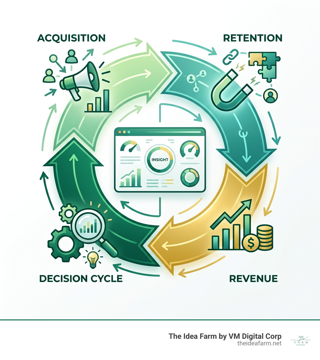 Growth dashboard loop showing acquisition, retention, revenue, and decision cycle - growth dashboard infographic Growth dashboard loop showing acquisition, retention, revenue, and decision cycle - growth dashboard infographic