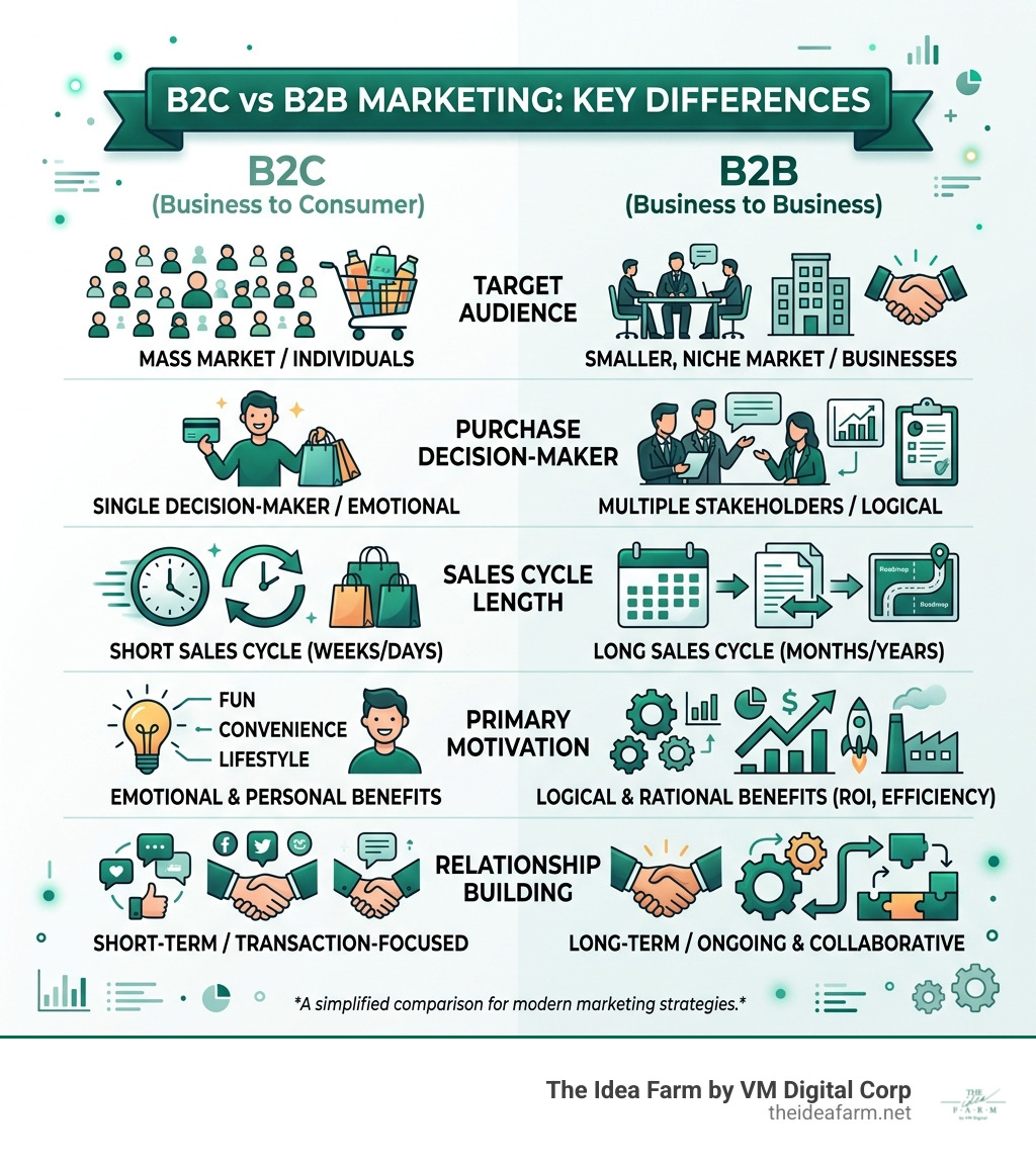 Infographic comparing B2C and B2B marketing differences - b2b internet marketing company infographic 