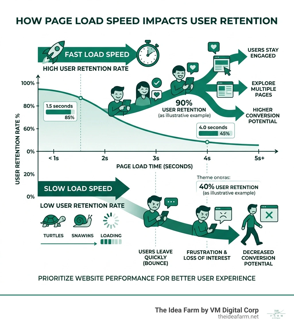 Infographic showing the relationship between page load speed and user retention rates - website designer houston infographic Infographic showing the relationship between page load speed and user retention rates - website designer houston infographic