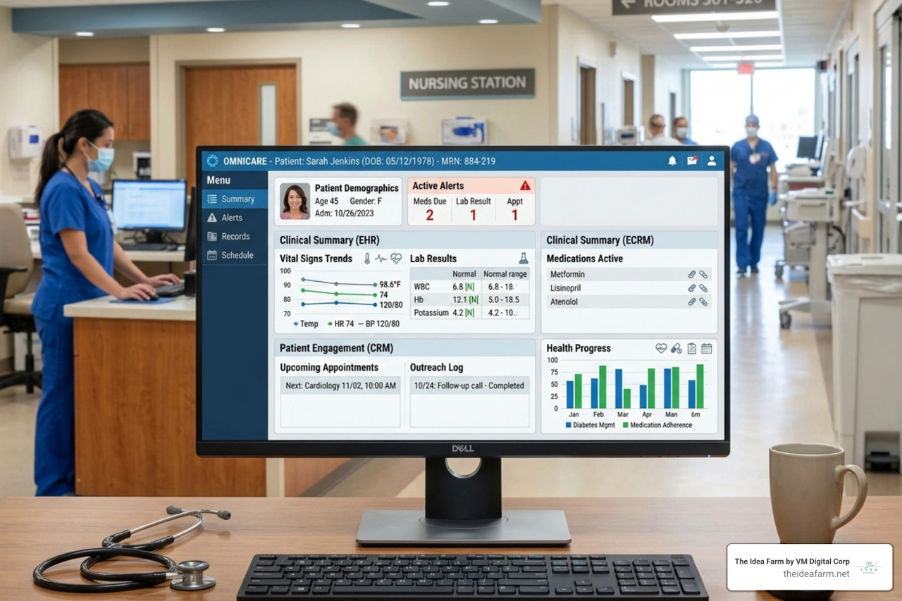 A dashboard showing integrated healthcare data from EHR and CRM systems: healthcare marketing content management system A dashboard showing integrated healthcare data from EHR and CRM systems: healthcare marketing content management system