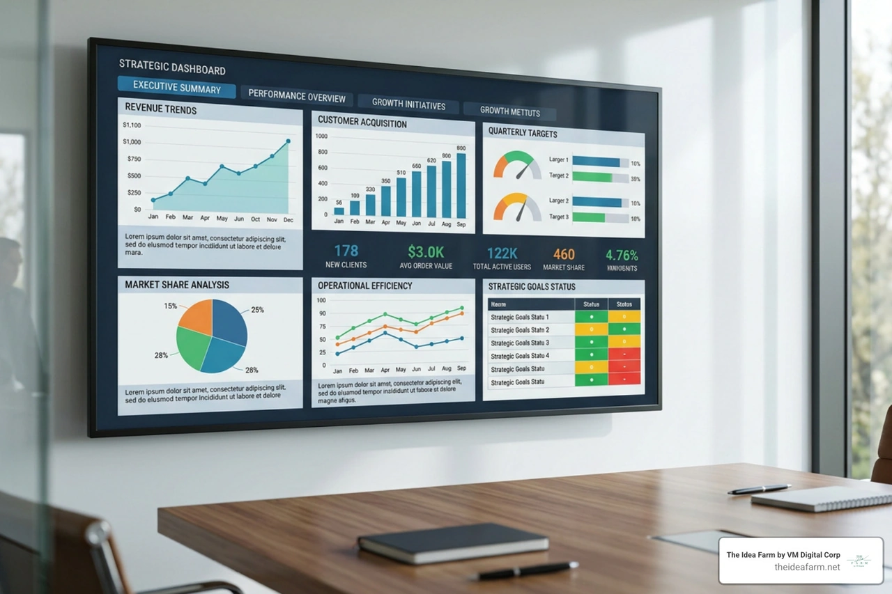 A clean strategic dashboard layout showcasing high-level business growth metrics