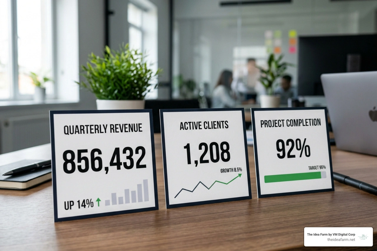 Professional KPI card layout showing large numbers and clean borders Professional KPI card layout showing large numbers and clean borders