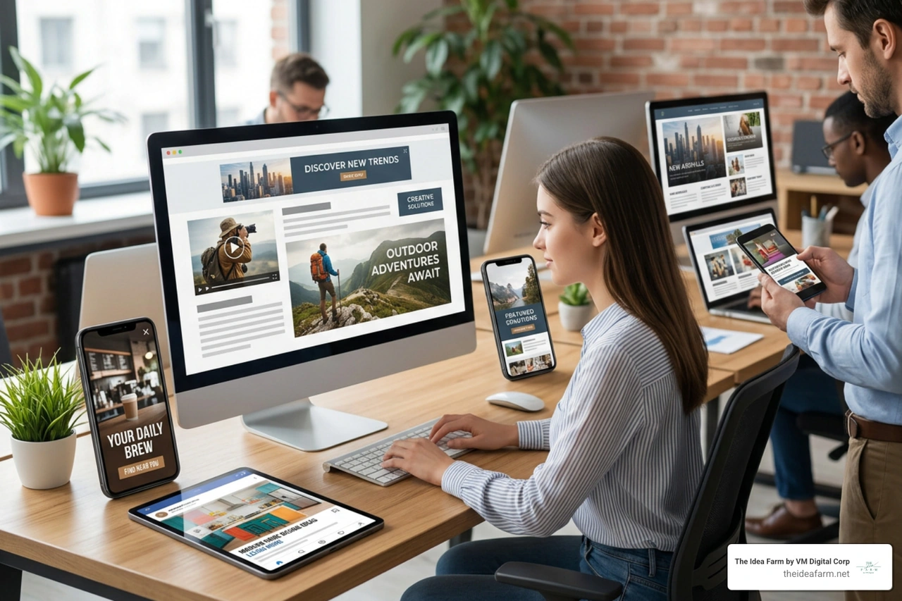 An illustration of different multi-channel ad formats on mobile and desktop screens