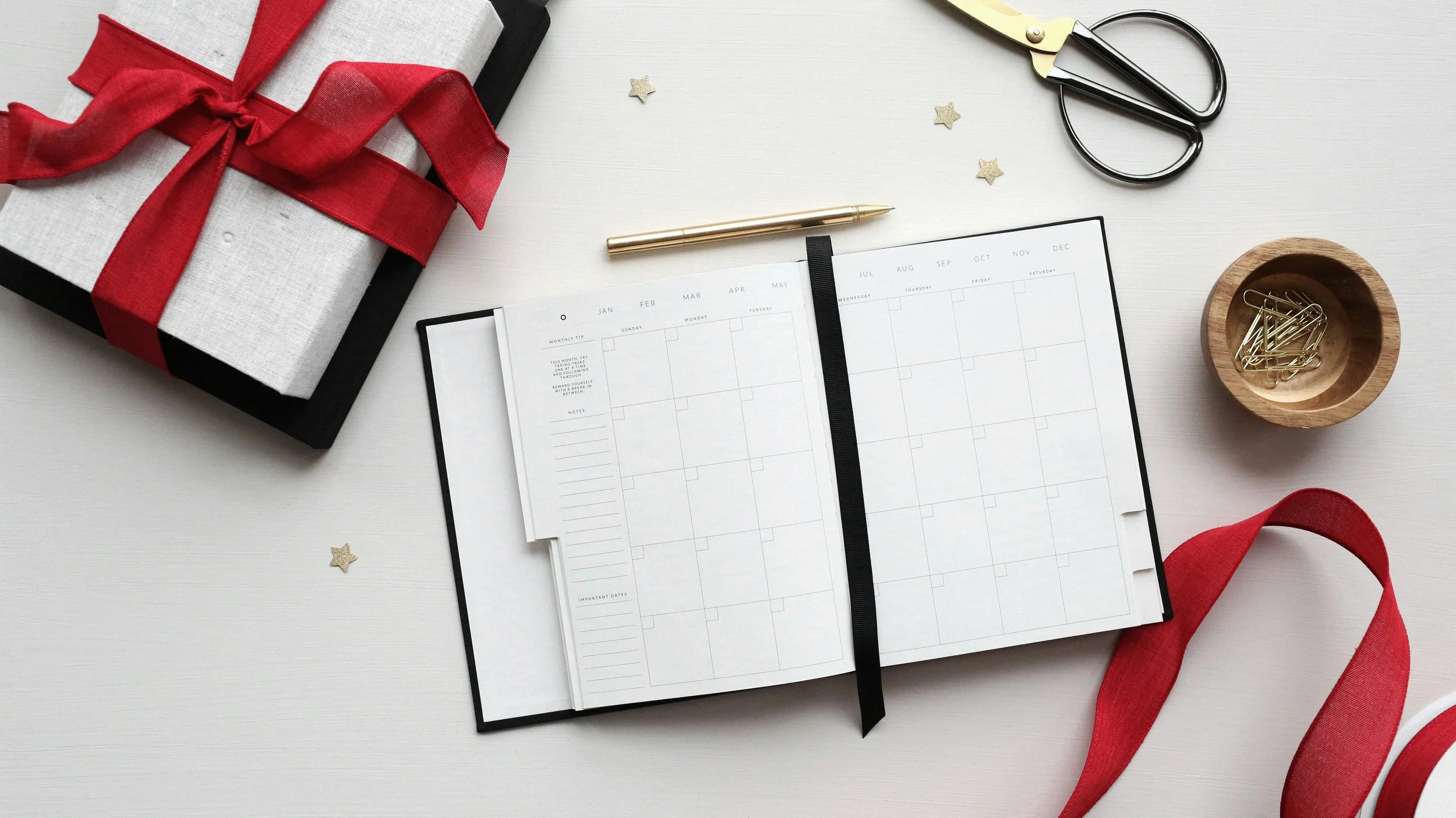 Calendar planner with festive decorations